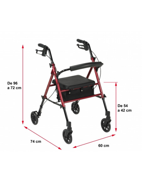 Andador con ruedas asiento regulable en altura HI-LOW 4