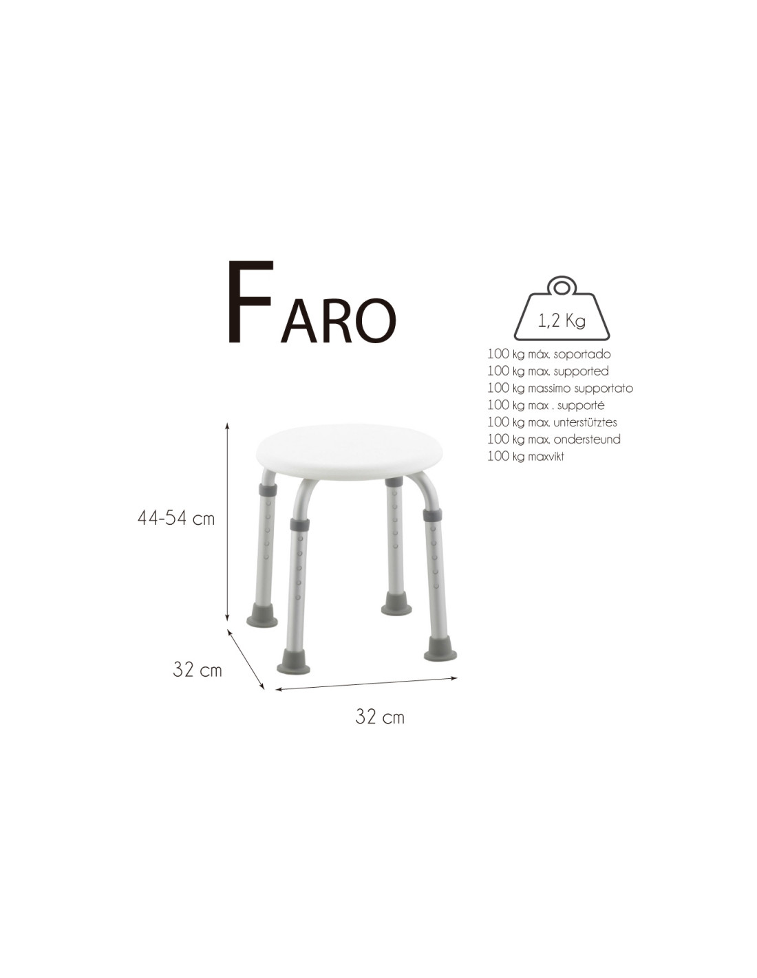 Taburete de Ducha Redondo Alta Calidad (Resistente150kg) PORTOFINO