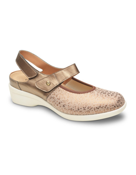 Zapato de mujer elastico especial dedos en garra y Juanetes de Calzamedi cobre